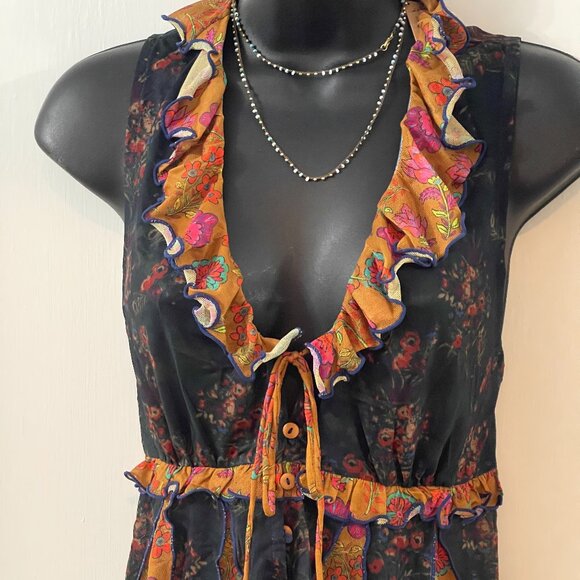 -Boho Mesh Ruffle Top – Burnt Saffron & Floral Noir | Festival Femme - Picture 14 of 14